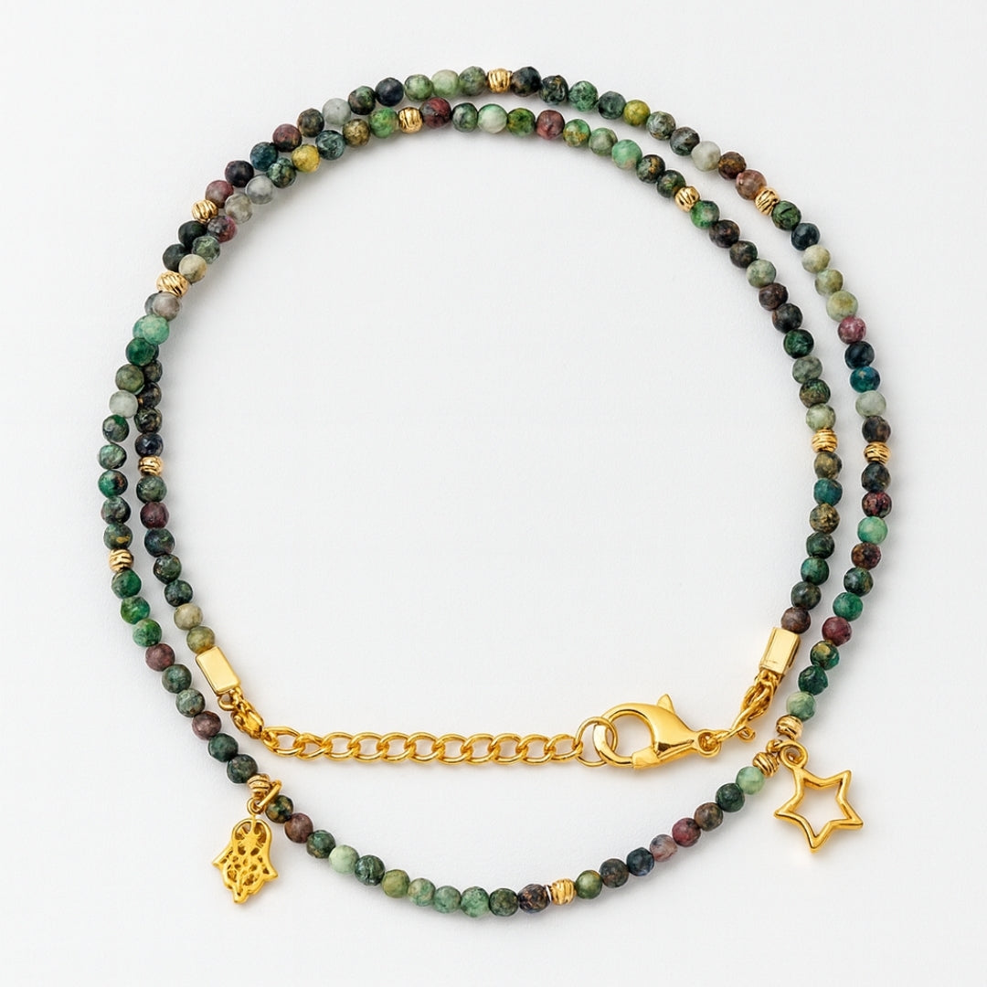 Chrysoprase Necklace 3 mm Faceted |Hamsa Star Talisman