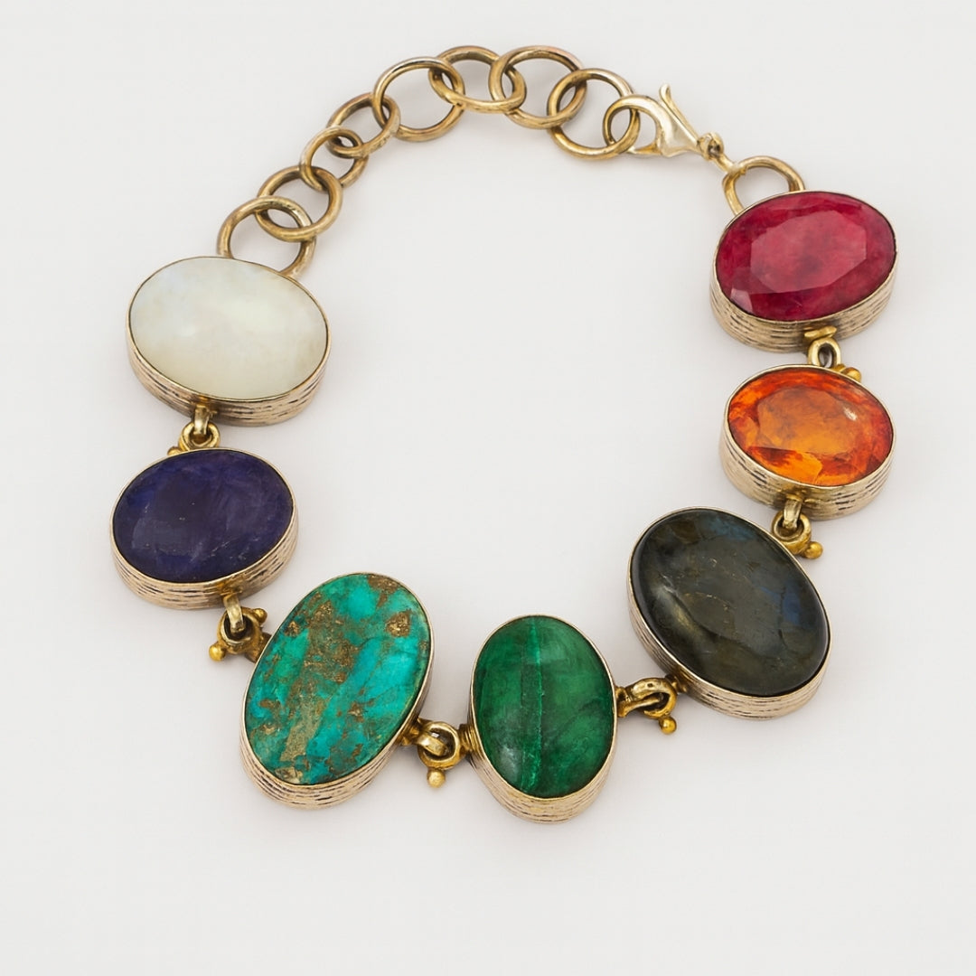 Circle of Seven Lights | 7 Chakra Bracelet 925 Sterling Silver Handmade Gemstone Jewelry | Spiritual Gift her