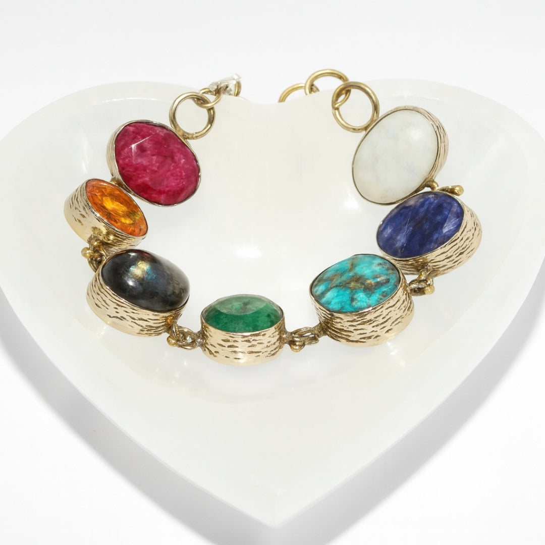 Circle of Seven Lights | 7 Chakra Bracelet 925 Sterling Silver Handmade Gemstone Jewelry | Spiritual Gift her