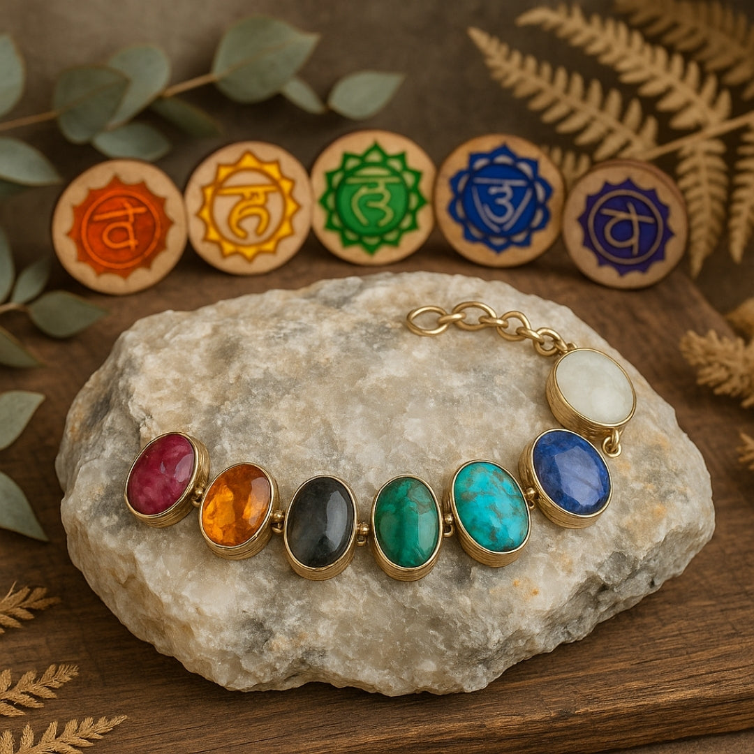 Circle of Seven Lights | 7 Chakra Bracelet 925 Sterling Silver Handmade Gemstone Jewelry | Spiritual Gift her