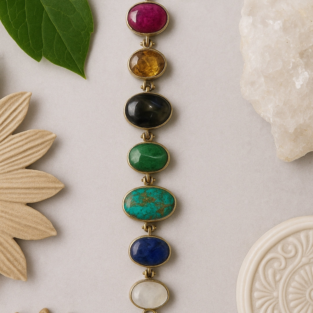 Circle of Seven Lights | 7 Chakra Bracelet 925 Sterling Silver Handmade Gemstone Jewelry | Spiritual Gift her