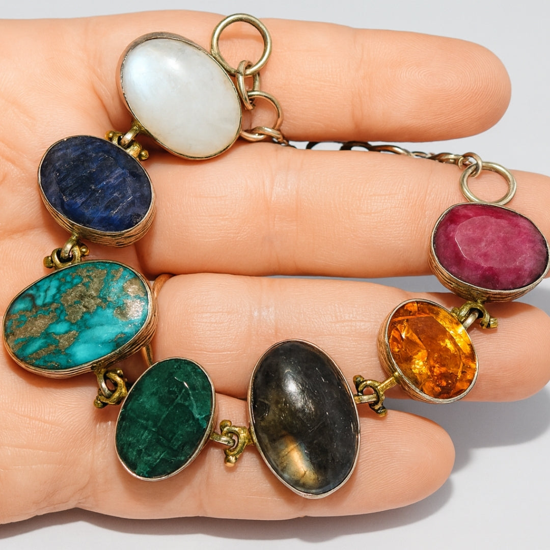 Circle of Seven Lights | 7 Chakra Bracelet 925 Sterling Silver Handmade Gemstone Jewelry | Spiritual Gift her