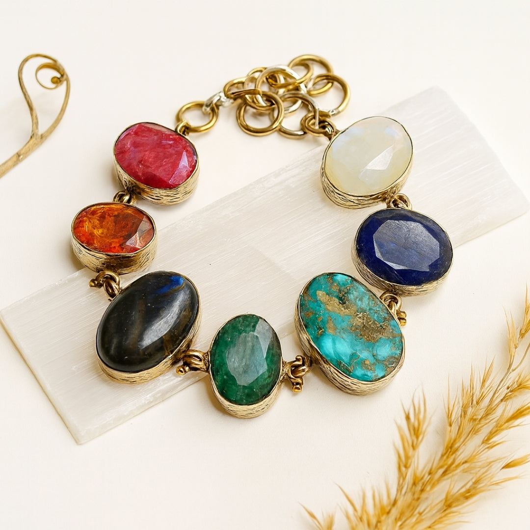 Circle of Seven Lights | 7 Chakra Bracelet 925 Sterling Silver Handmade Gemstone Jewelry | Spiritual Gift her