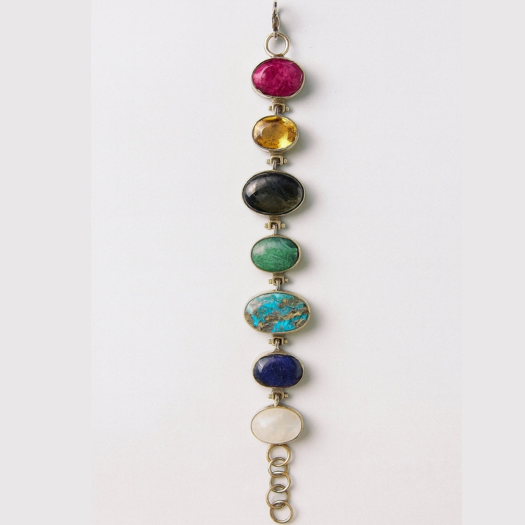 Circle of Seven Lights | 7 Chakra Bracelet 925 Sterling Silver Handmade Gemstone Jewelry | Spiritual Gift her