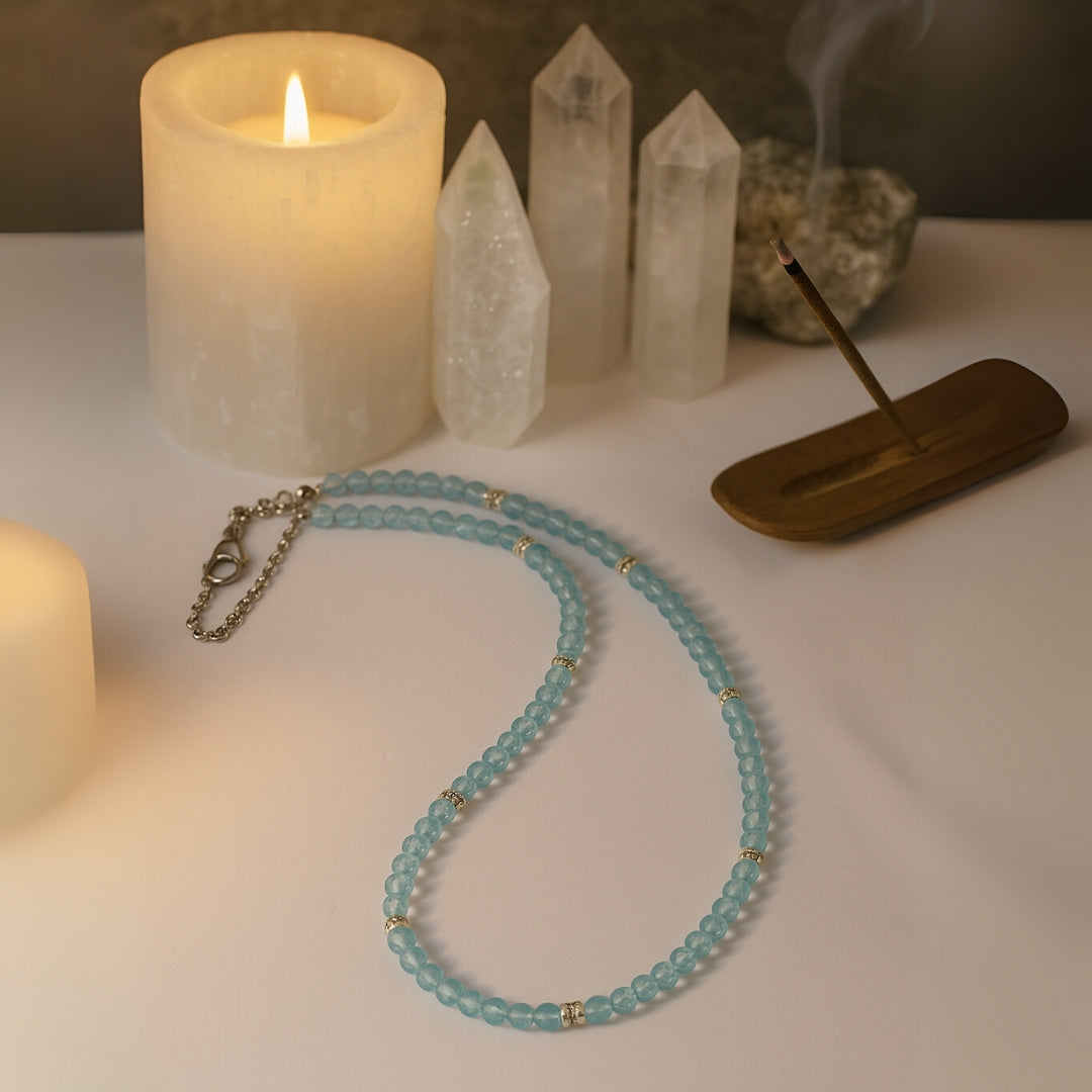 Blue Topaz Dainty Necklace 4 mm Faceted | Minimal Gemstone