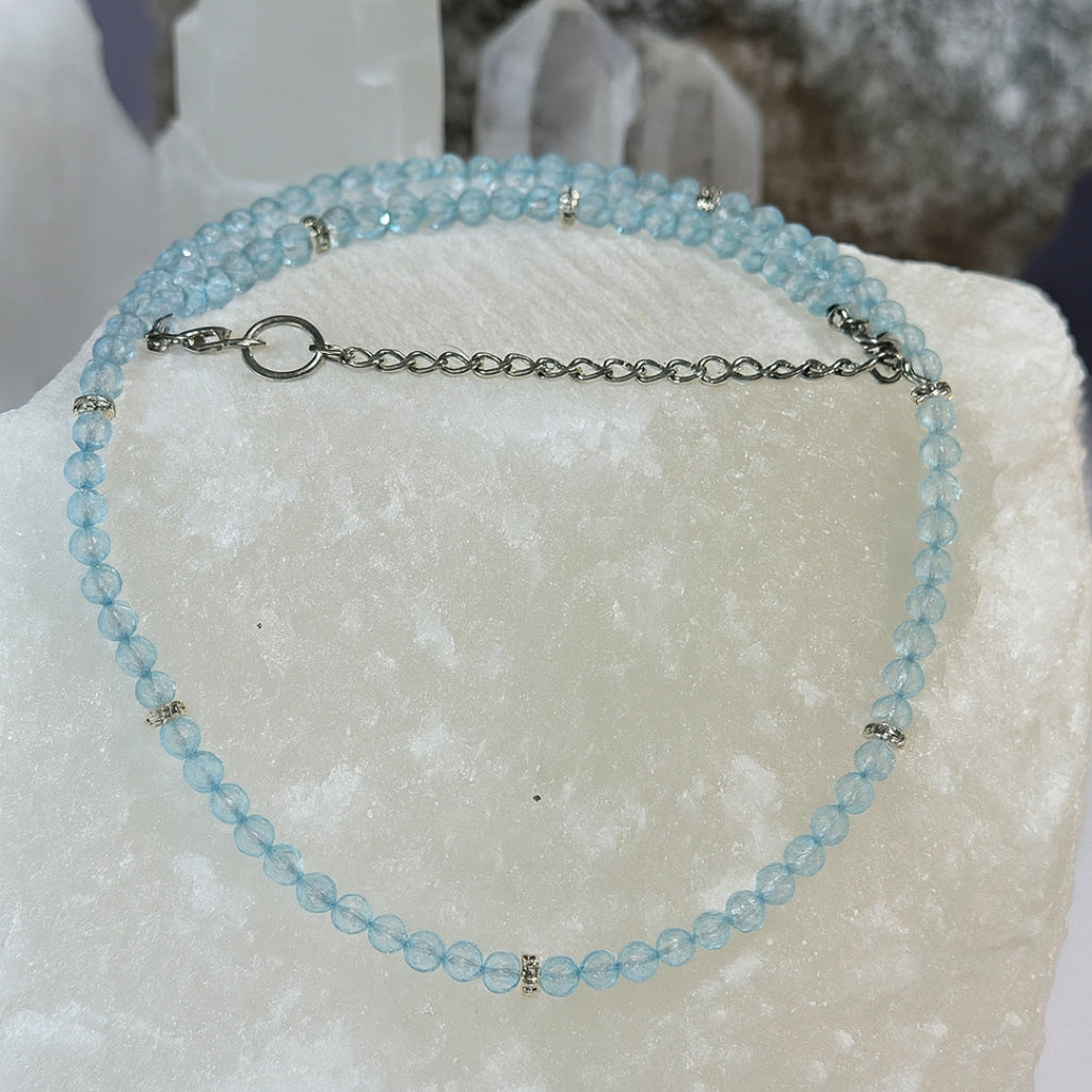 Blue Topaz Dainty Necklace 4 mm Faceted | Minimal Gemstone