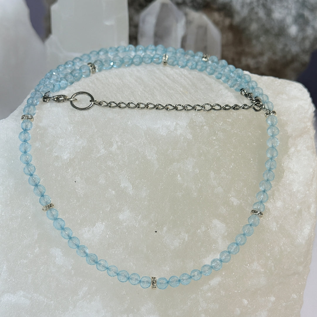 Blue Topaz Dainty Necklace 4 mm Faceted | Minimal Gemstone