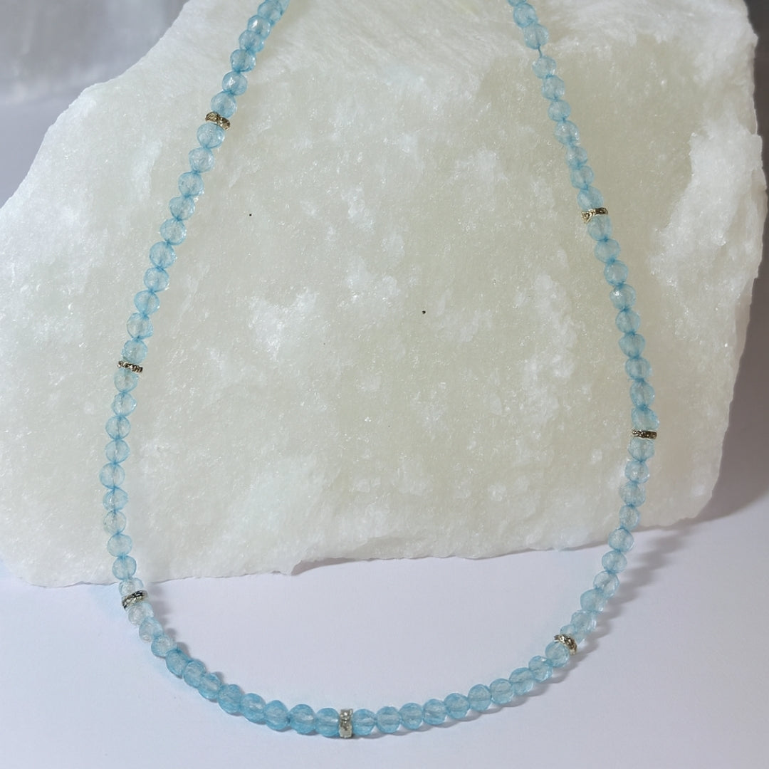 Blue Topaz Dainty Necklace 4 mm Faceted | Minimal Gemstone