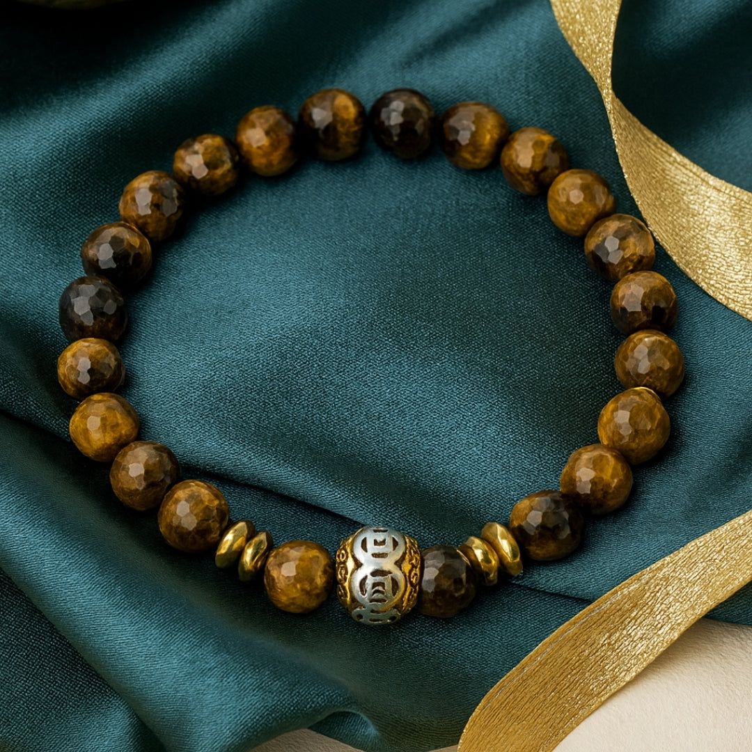 Tiger Eye Bracelet 8mm Faceted with Hematite |Gift for Men & Women EMF Shield