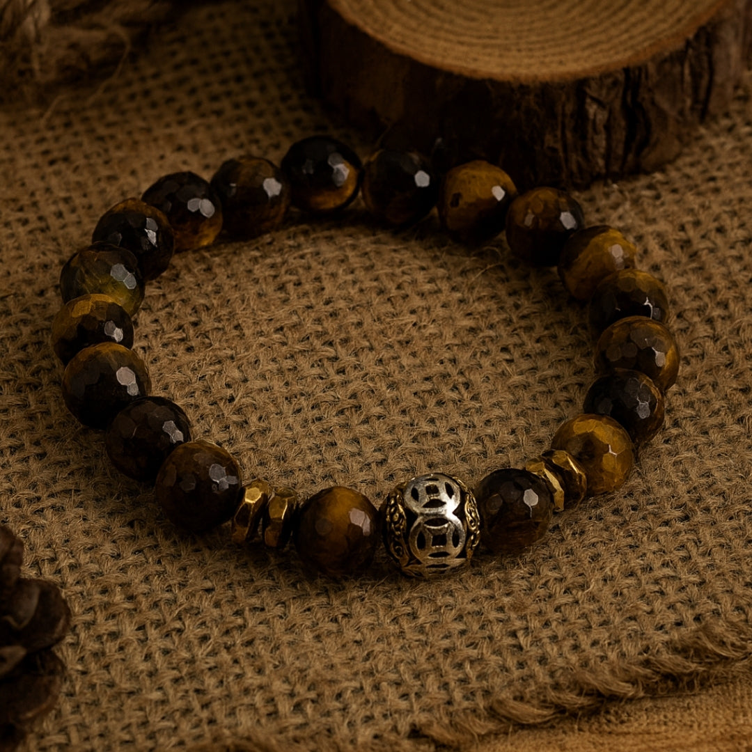 Tiger Eye Bracelet 8mm Faceted with Hematite |Gift for Men & Women EMF Shield