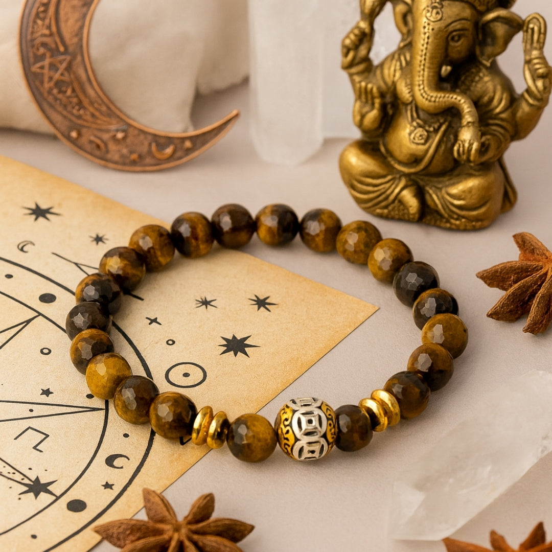 Tiger Eye Bracelet 8mm Faceted with Hematite |Gift for Men & Women EMF Shield