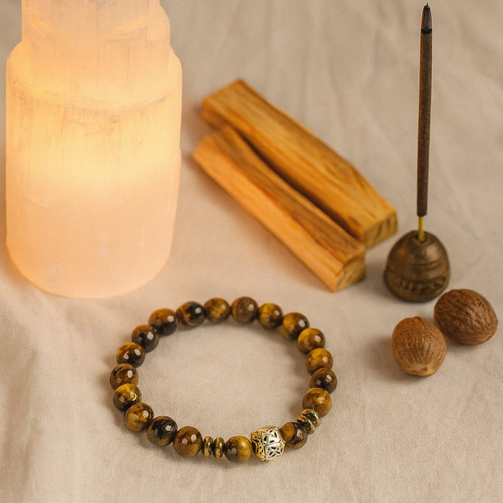 Tiger Eye Bracelet 8mm Faceted with Hematite |Gift for Men & Women EMF Shield