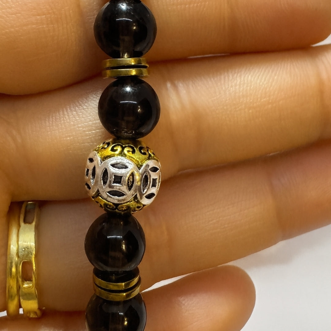 Smoky Quartz Bracelet 8mm with Hematite