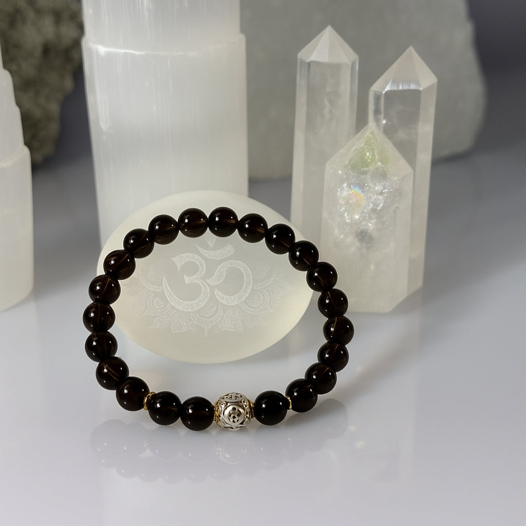 Smoky Quartz Bracelet 8mm with Hematite