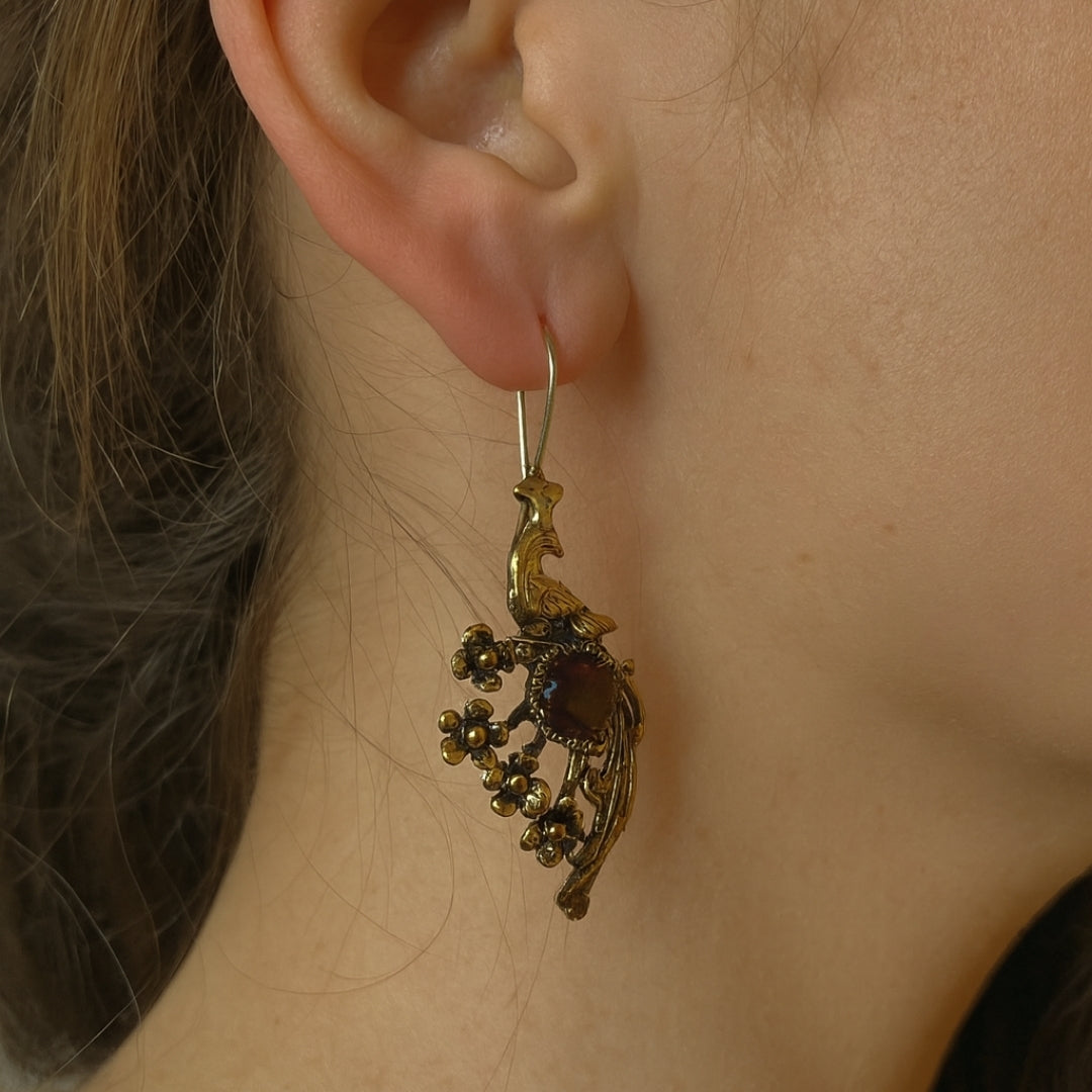 Ruby Peacock Earrings | Solid Sterling Silver Mystic Jewelry | Juno’s Phoenix Ruby | Legend of the Phoenix Rebirth | Spiritual Gift for Her