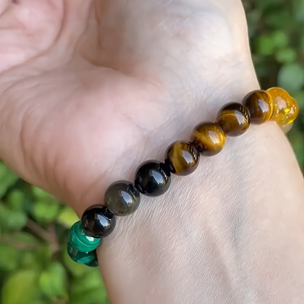 Harmony of Citrine, Dongling Stone, and Malachite Natural Gemstone Bracelet