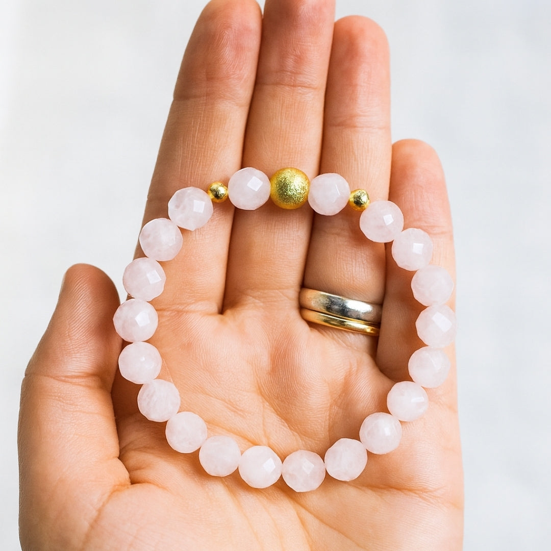 Rose Quartz 8 mm Faceted Bracelet Gift for Her