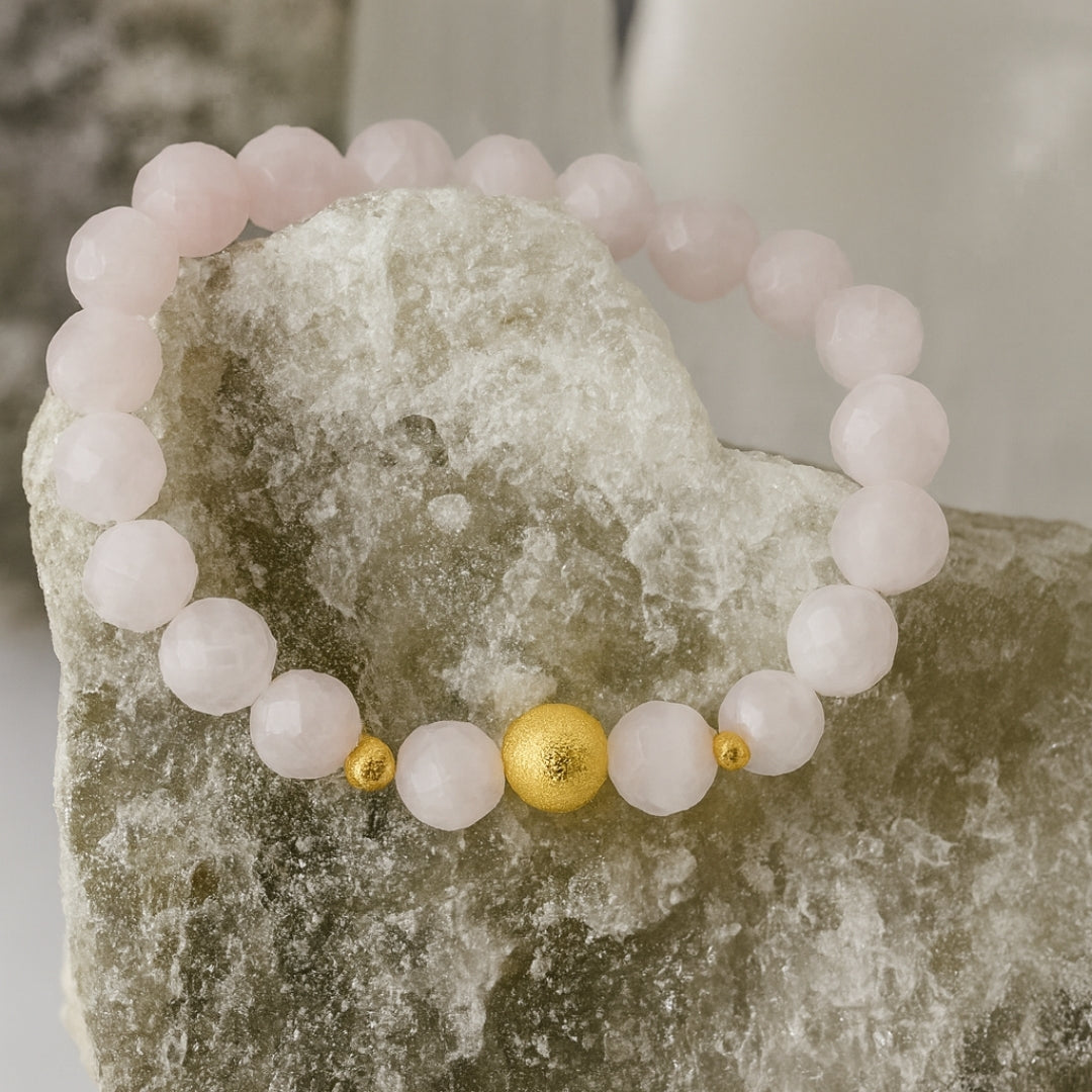 Rose Quartz 8 mm Faceted Bracelet Gift for Her