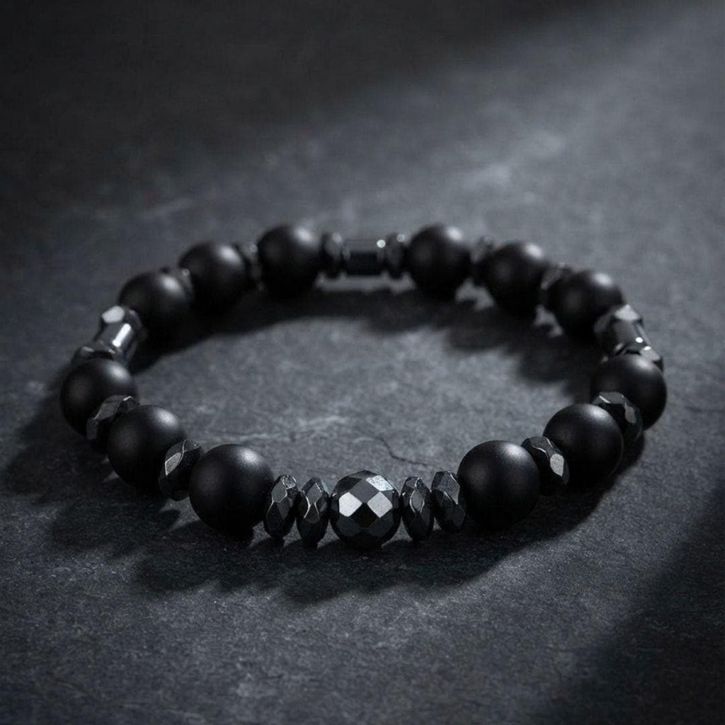 Men’s Black Onyx Bracelet, Natural Hematite Gemstone, Grounding Protection Jewelry, Spiritual Gift for Him