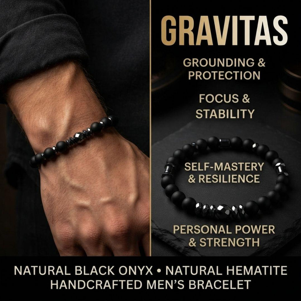 Men’s Black Onyx Bracelet, Natural Hematite Gemstone, Grounding Protection Jewelry, Spiritual Gift for Him