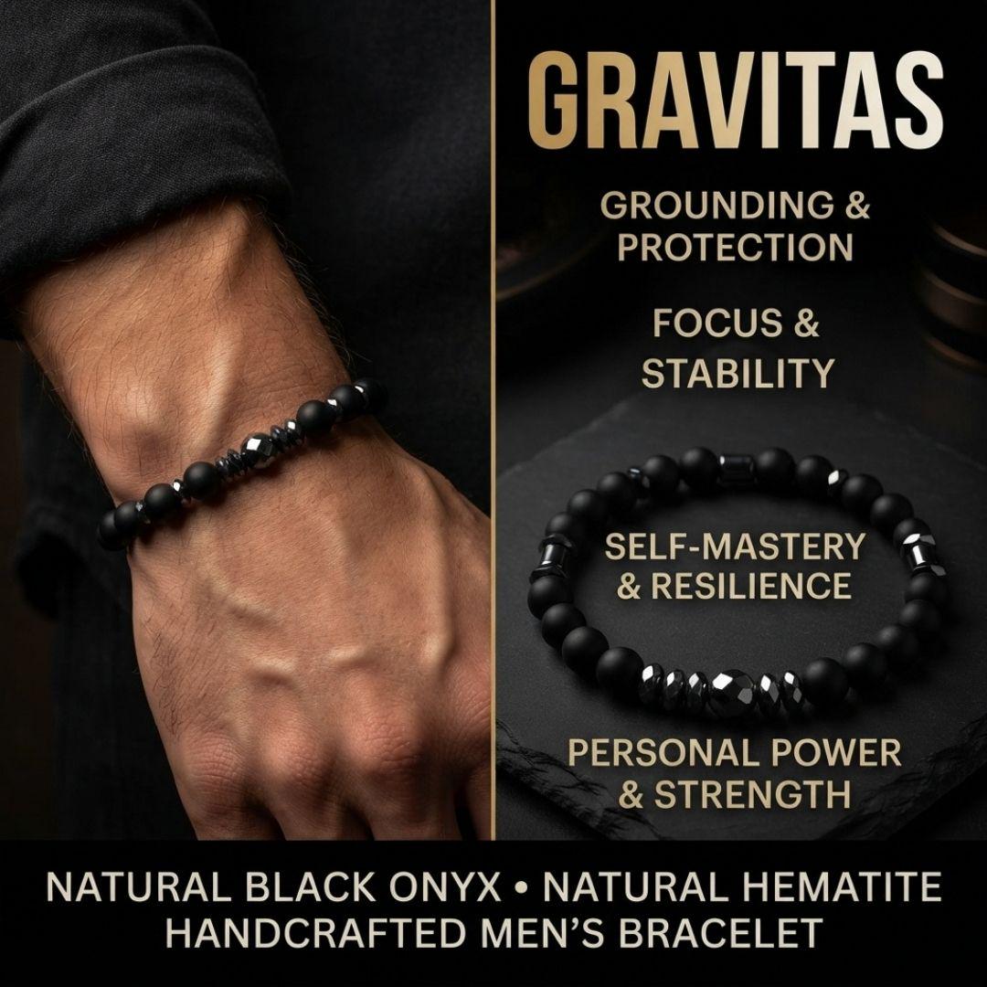 Men’s Black Onyx Bracelet, Natural Hematite Gemstone, Grounding Protection Jewelry, Spiritual Gift for Him