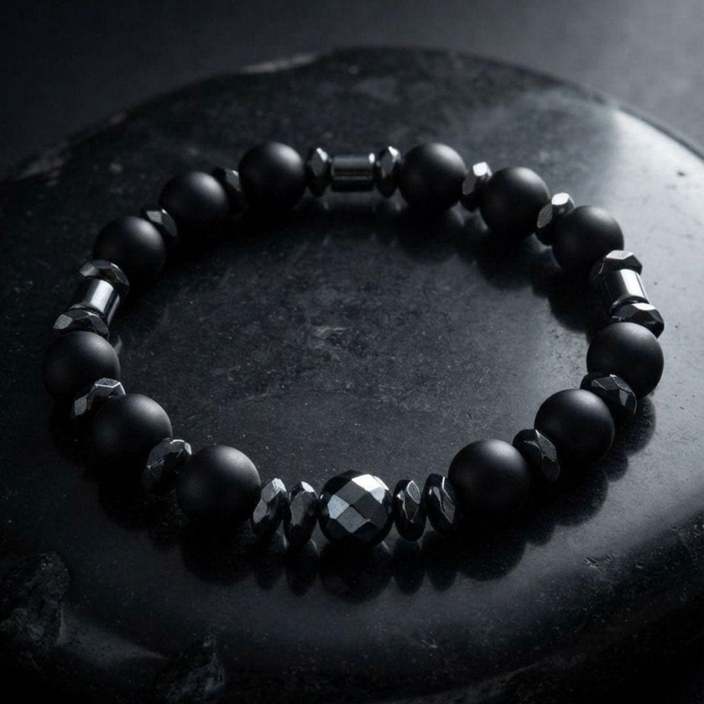 Men’s Black Onyx Bracelet, Natural Hematite Gemstone, Grounding Protection Jewelry, Spiritual Gift for Him