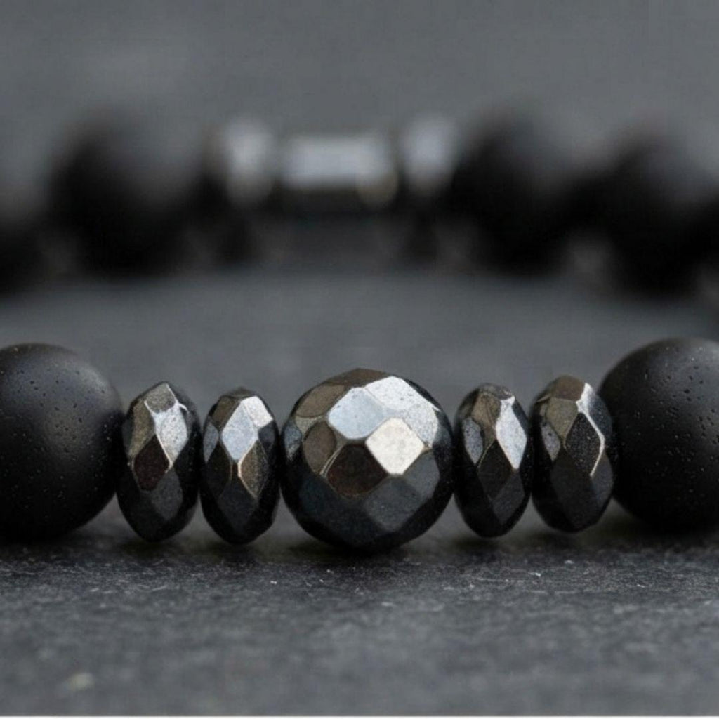 Men’s Black Onyx Bracelet, Natural Hematite Gemstone, Grounding Protection Jewelry, Spiritual Gift for Him