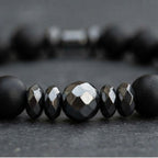 Men’s Black Onyx Bracelet, Natural Hematite Gemstone, Grounding Protection Jewelry, Spiritual Gift for Him