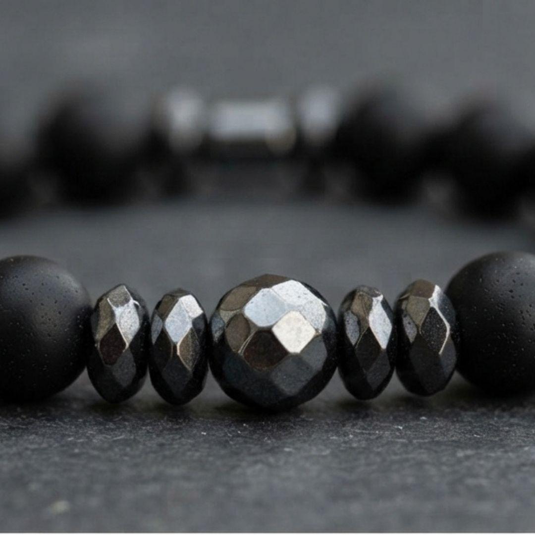 Men’s Black Onyx Bracelet, Natural Hematite Gemstone, Grounding Protection Jewelry, Spiritual Gift for Him