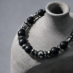 Men’s Black Onyx Bracelet, Natural Hematite Gemstone, Grounding Protection Jewelry, Spiritual Gift for Him
