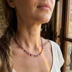 Eos Natural Garnet & Multicolor Tourmaline Necklace, 925 Sterling Silver Gemstone Talisman, Dainty Collarbone Jewelry