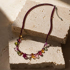 Eos Natural Garnet & Multicolor Tourmaline Necklace, 925 Sterling Silver Gemstone Talisman, Dainty Collarbone Jewelry