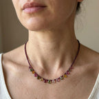 Eos Natural Garnet & Multicolor Tourmaline Necklace, 925 Sterling Silver Gemstone Talisman, Dainty Collarbone Jewelry