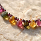 Eos Natural Garnet & Multicolor Tourmaline Necklace, 925 Sterling Silver Gemstone Talisman, Dainty Collarbone Jewelry