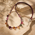 Eos Natural Garnet & Multicolor Tourmaline Necklace, 925 Sterling Silver Gemstone Talisman, Dainty Collarbone Jewelry