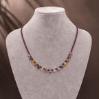 Eos Natural Garnet & Multicolor Tourmaline Necklace, 925 Sterling Silver Gemstone Talisman, Dainty Collarbone Jewelry