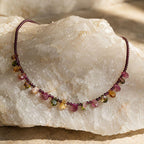Eos Natural Garnet & Multicolor Tourmaline Necklace, 925 Sterling Silver Gemstone Talisman, Dainty Collarbone Jewelry