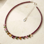 Eos Natural Garnet & Multicolor Tourmaline Necklace, 925 Sterling Silver Gemstone Talisman, Dainty Collarbone Jewelry