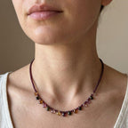 Eos Natural Garnet & Multicolor Tourmaline Necklace, 925 Sterling Silver Gemstone Talisman, Dainty Collarbone Jewelry