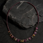 Eos Natural Garnet & Multicolor Tourmaline Necklace, 925 Sterling Silver Gemstone Talisman, Dainty Collarbone Jewelry