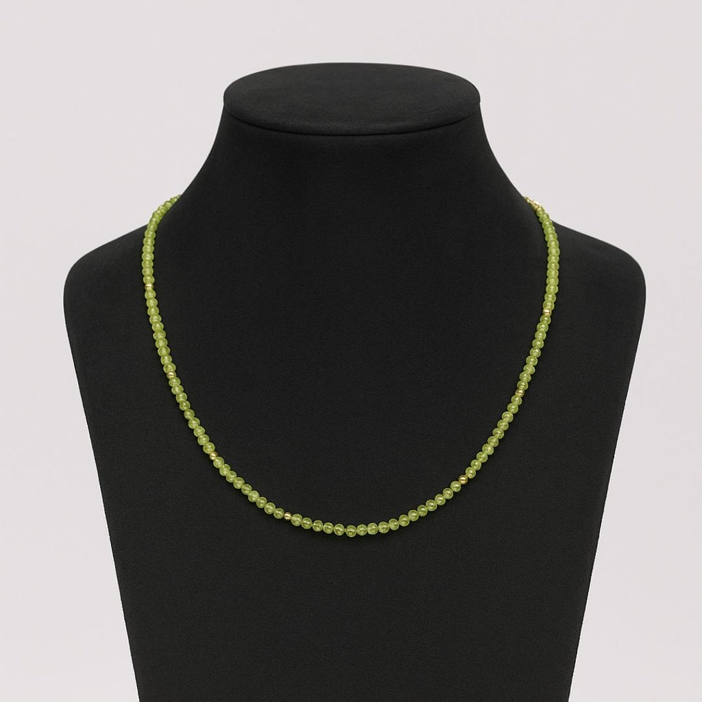 Peridot Necklace | 3 mm Faceted Green Peridot with Gold Accents