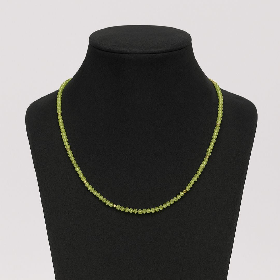 Peridot Necklace | 3 mm Faceted Green Peridot with Gold Accents