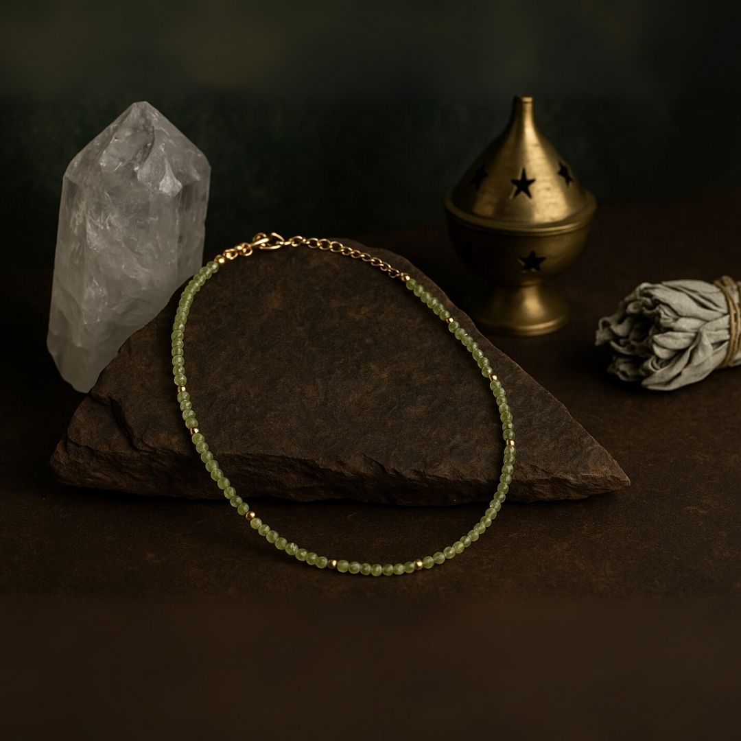 Peridot Necklace | 3 mm Faceted Green Peridot with Gold Accents