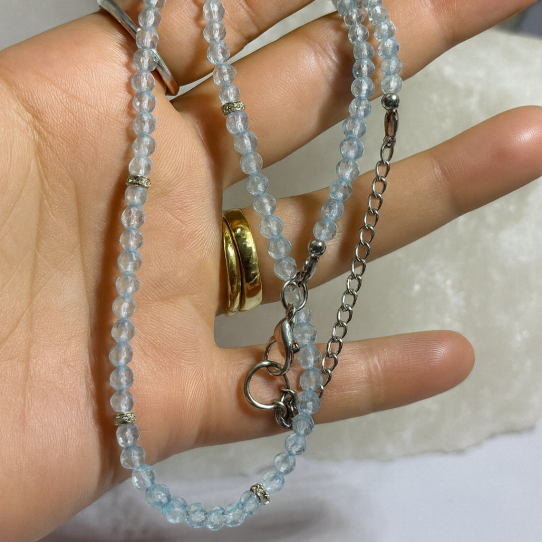 Blue Topaz Dainty Necklace 4 mm Faceted | Minimal Gemstone