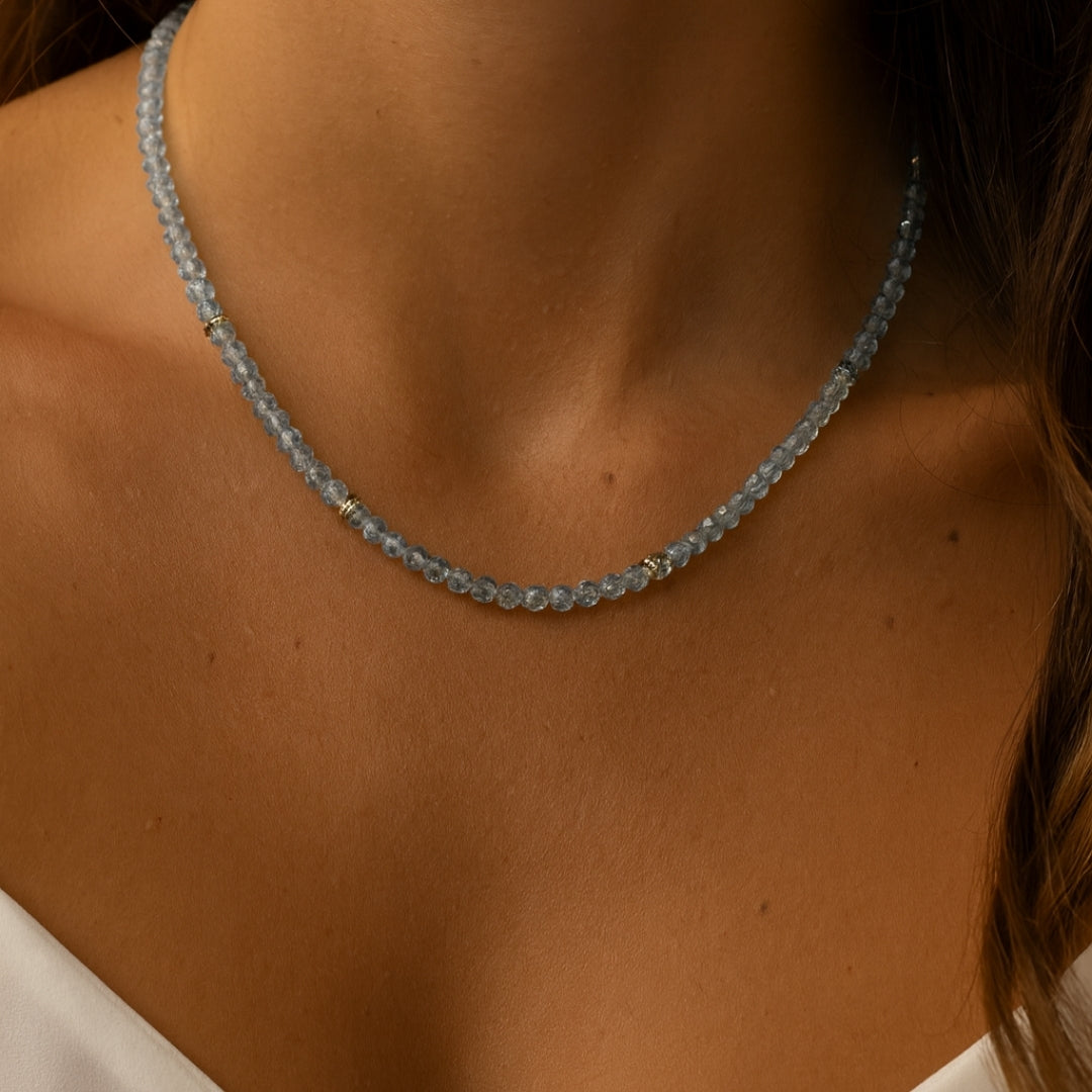 Blue Topaz Dainty Necklace 4 mm Faceted | Minimal Gemstone