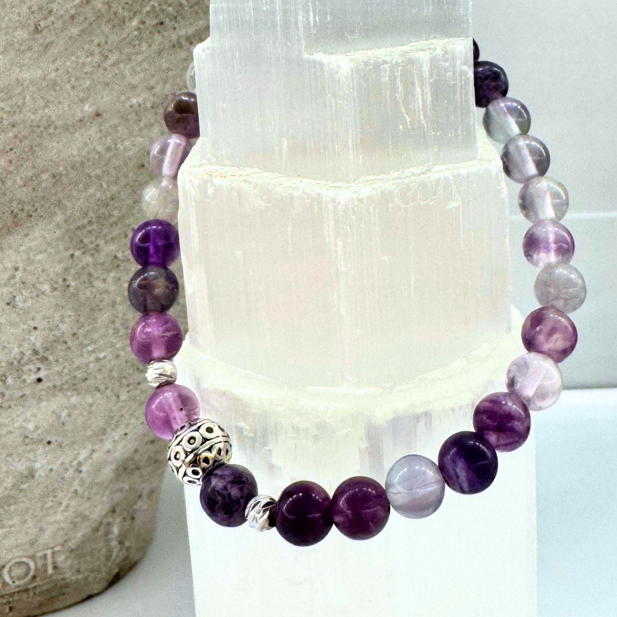 Handmade Natural Fluorite Crystal Bracelet – Starseed Visions Collection – 6mm Beads