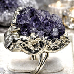 Raw  Amethyst Ring  |  Gaia Codex — PRIMAL FORM | Raw Crystal Statement Ring | Adjustable Silver-Plated Ring | Unique Artisan Jewelry