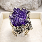 Raw  Amethyst Ring  |  Gaia Codex — PRIMAL FORM | Raw Crystal Statement Ring | Adjustable Silver-Plated Ring | Unique Artisan Jewelry