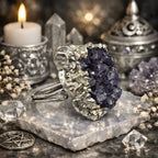Raw  Amethyst Ring  |  Gaia Codex — PRIMAL FORM | Raw Crystal Statement Ring | Adjustable Silver-Plated Ring | Unique Artisan Jewelry