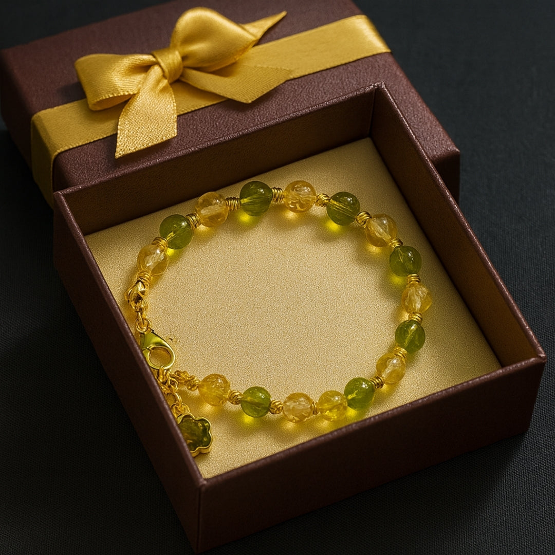 Peridot & Citrine Bracelet 6 mm | Natural Crystal Bracelet